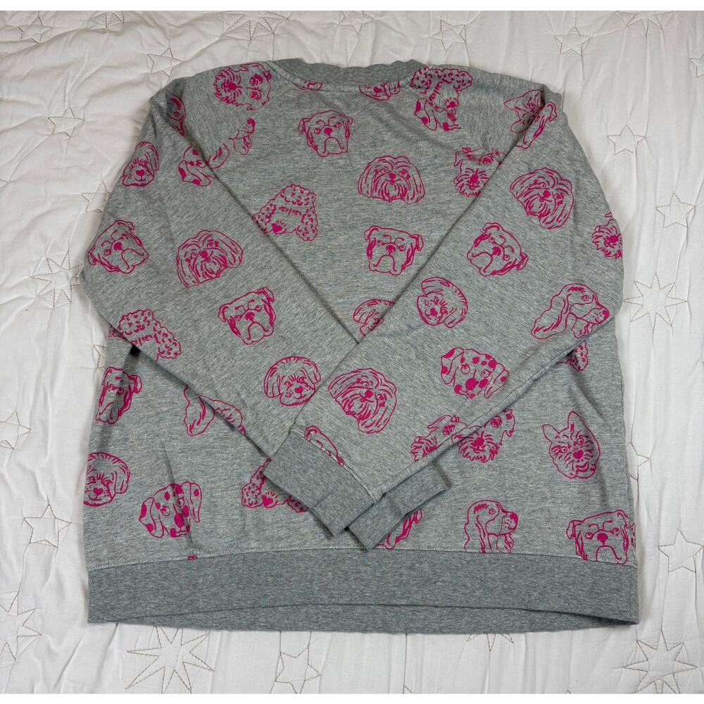 Boden Gray Pink Dog Doodles Crewneck Sweatshirt Size L - Picture 3 of 4